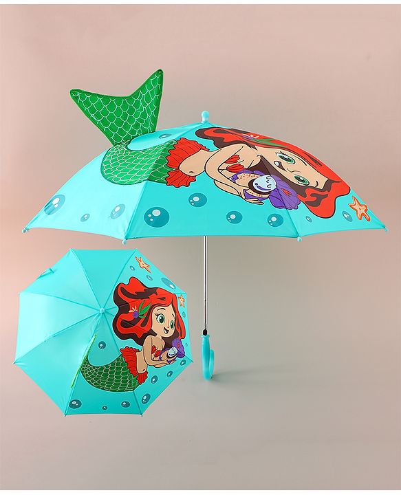 Babyhug Free Size Umbrella with Mermaid Print& Applique - Sea Green