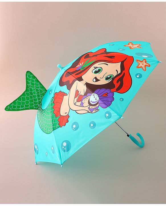 Babyhug Free Size Umbrella with Mermaid Print& Applique - Sea Green