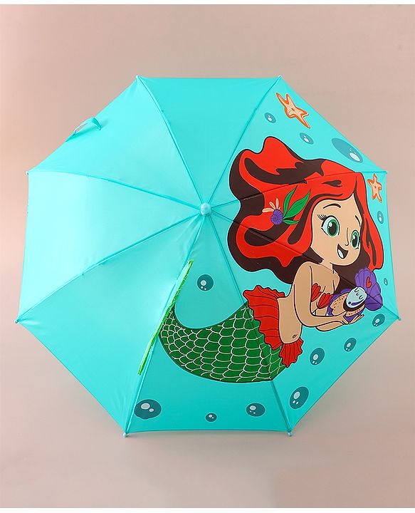 Babyhug Free Size Umbrella with Mermaid Print& Applique - Sea Green