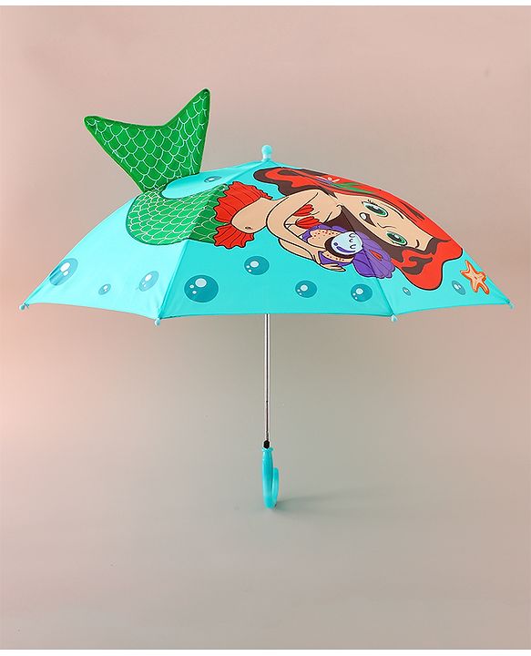 Babyhug Free Size Umbrella with Mermaid Print& Applique - Sea Green