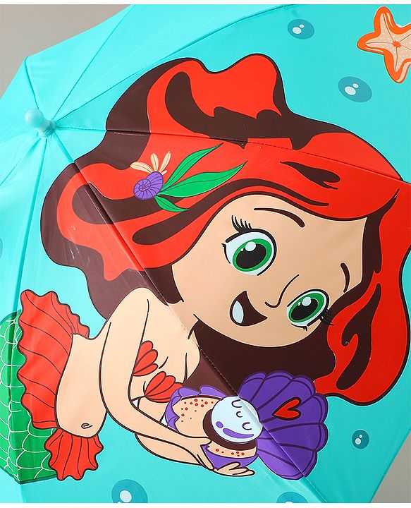 Babyhug Free Size Umbrella with Mermaid Print& Applique - Sea Green