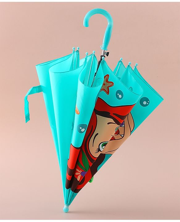 Babyhug Free Size Umbrella with Mermaid Print& Applique - Sea Green