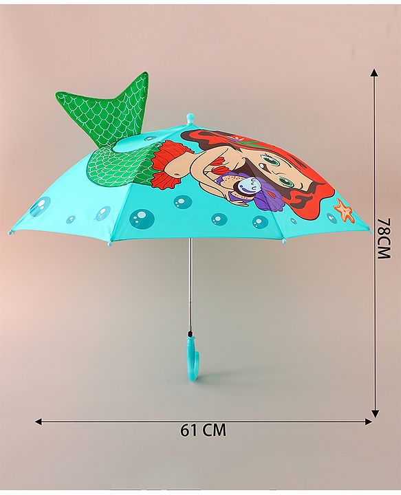 Babyhug Free Size Umbrella with Mermaid Print& Applique - Sea Green