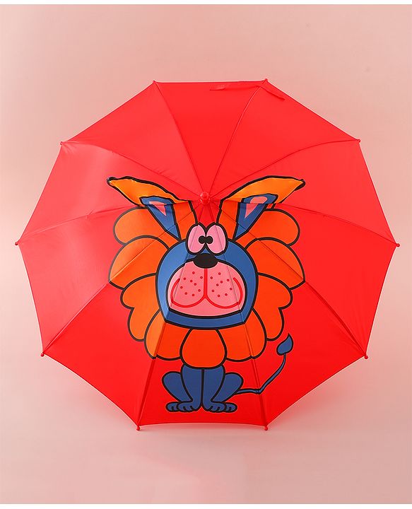 Babyhug Free Size Umbrella with Lion Print with Applique- Red