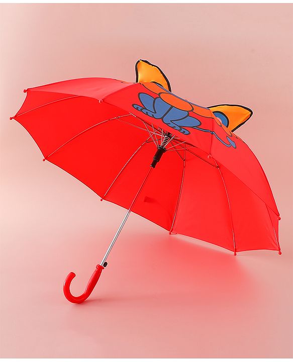 Babyhug Free Size Umbrella with Lion Print with Applique- Red