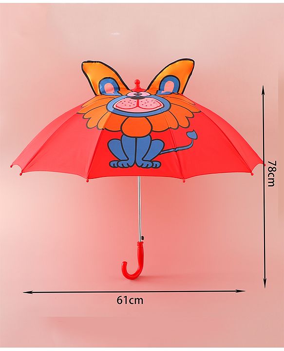 Babyhug Free Size Umbrella with Lion Print with Applique- Red