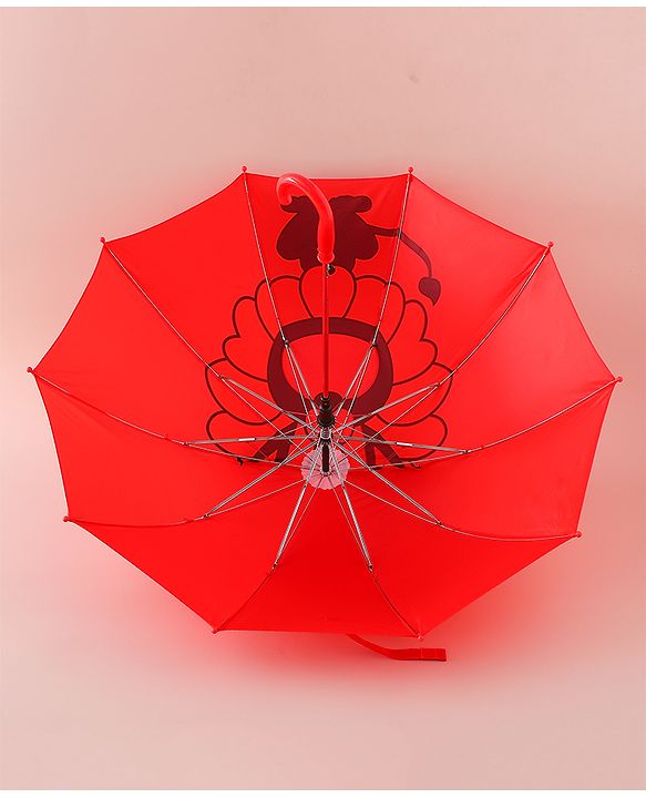 Babyhug Free Size Umbrella with Lion Print with Applique- Red
