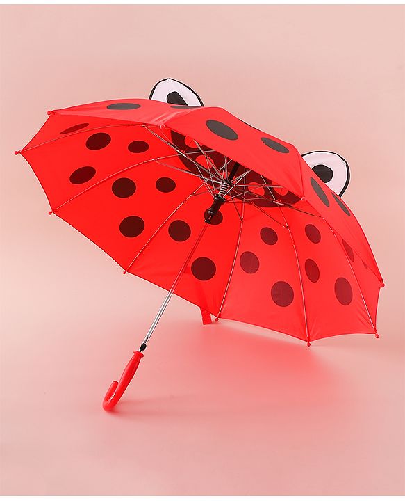 Babyhug Free Size Umbrella with Polka Dots Print & Applique - Red