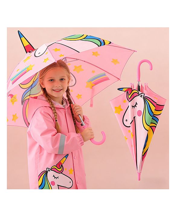 Babyhug Free Size Umbrella with Unicorn Print - Pink