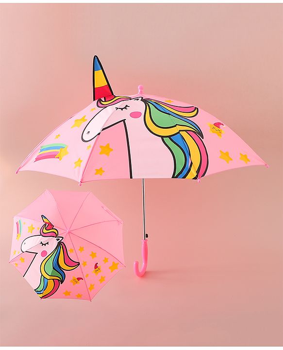 Babyhug Free Size Umbrella with Unicorn Print - Pink