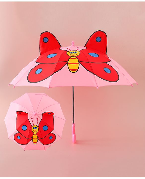 Babyhug Free Size Umbrella with Butterfly Print - Pink
