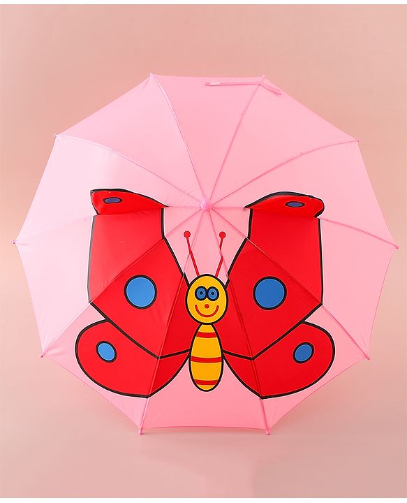 Babyhug Free Size Umbrella with Butterfly Print - Pink