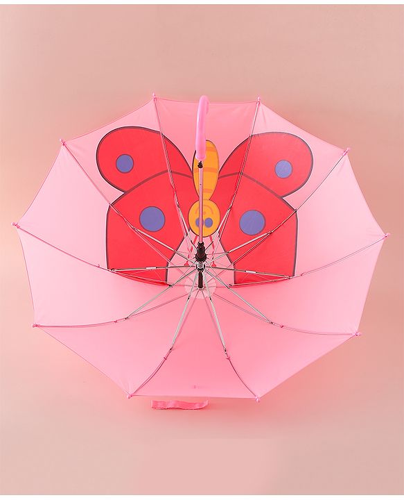 Babyhug Free Size Umbrella with Butterfly Print - Pink