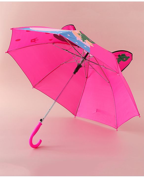 Babyhug Free Size Umbrella with Princess & Frog Print - Fuchsia