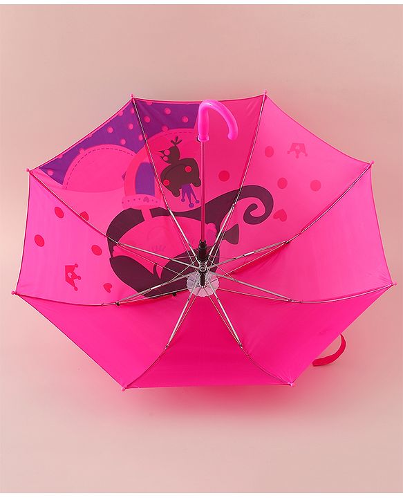 Babyhug Free Size Umbrella with Princess & Frog Print - Fuchsia