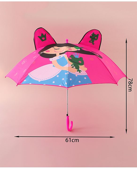 Babyhug Free Size Umbrella with Princess & Frog Print - Fuchsia