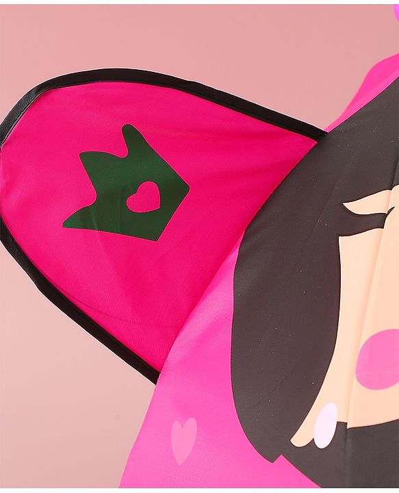 Babyhug Free Size Umbrella with Princess & Frog Print - Fuchsia