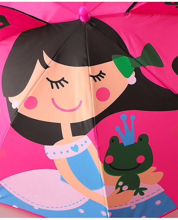 Babyhug Free Size Umbrella with Princess & Frog Print - Fuchsia