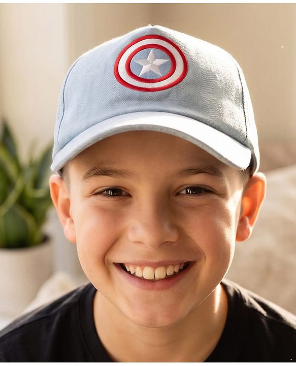 Pine Kids Marvel Cotton Woven Summer Cap with Avengers Graphic White - Diameter 16.5 cm