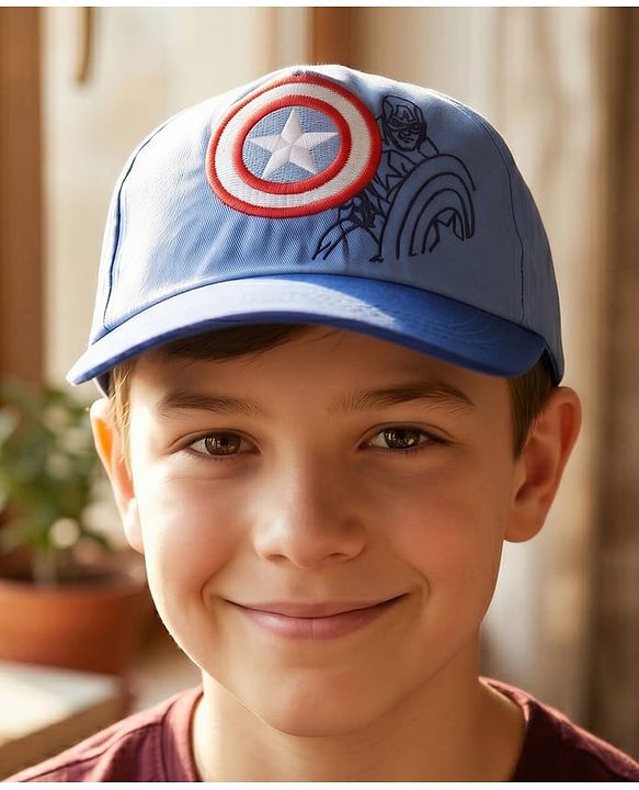 Pine Kids Marvel Cotton Woven Summer Cap With Avengers Graphics Blue - Diameter 18 cm