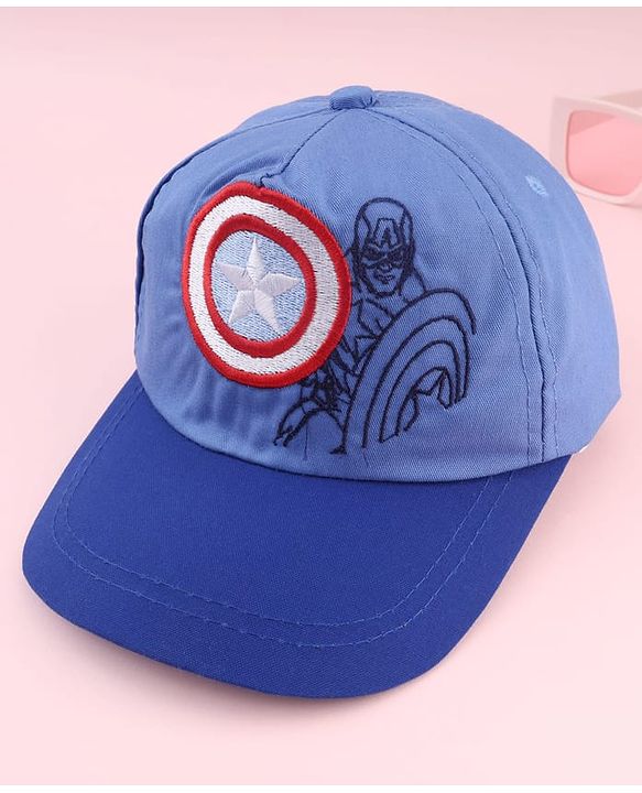 Pine Kids Marvel Cotton Woven Summer Cap With Avengers Graphics Blue - Diameter 18 cm