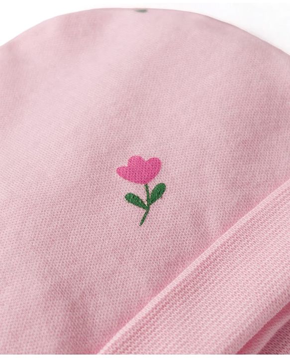Babyhug 100% Cotton Knit Floral Printed Cap Mittens & Booties Set Pink - Diameter 12.5 cm