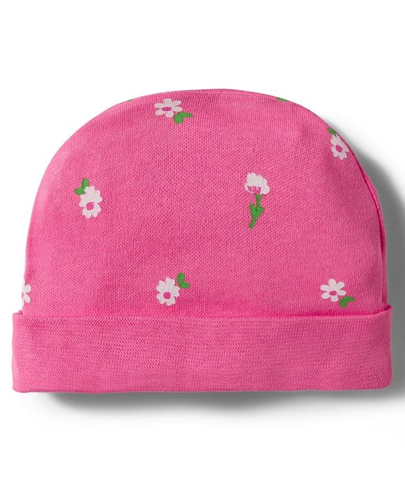 Babyhug 100% Cotton Knit Floral Printed Cap Mittens & Booties Set Pink - Diameter 9.5 cm