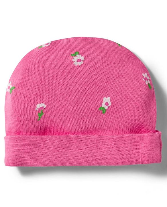 Babyhug 100% Cotton Knit Floral Printed Cap Mittens & Booties Set Pink - Diameter 9.5 cm