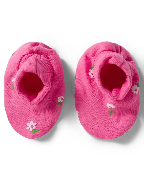 Babyhug 100% Cotton Knit Floral Printed Cap Mittens & Booties Set Pink - Diameter 9.5 cm