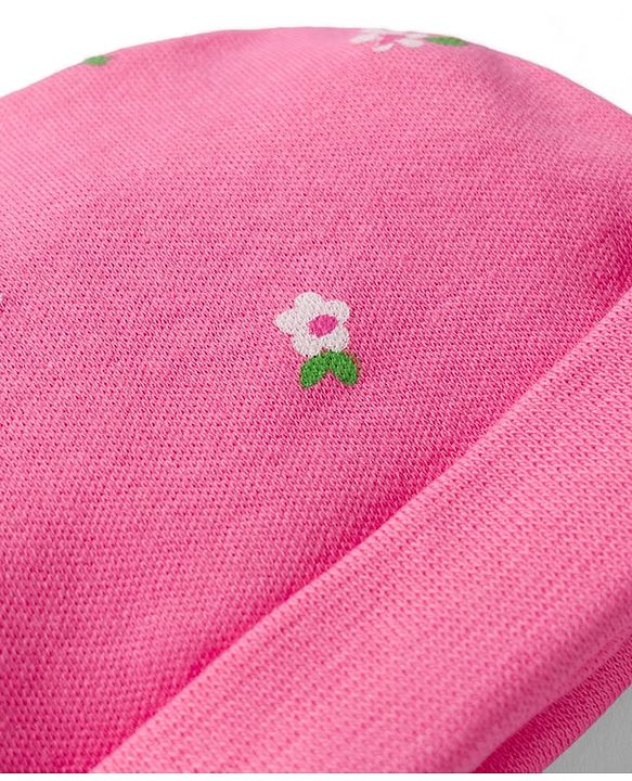 Babyhug 100% Cotton Knit Floral Printed Cap Mittens & Booties Set Pink - Diameter 9.5 cm