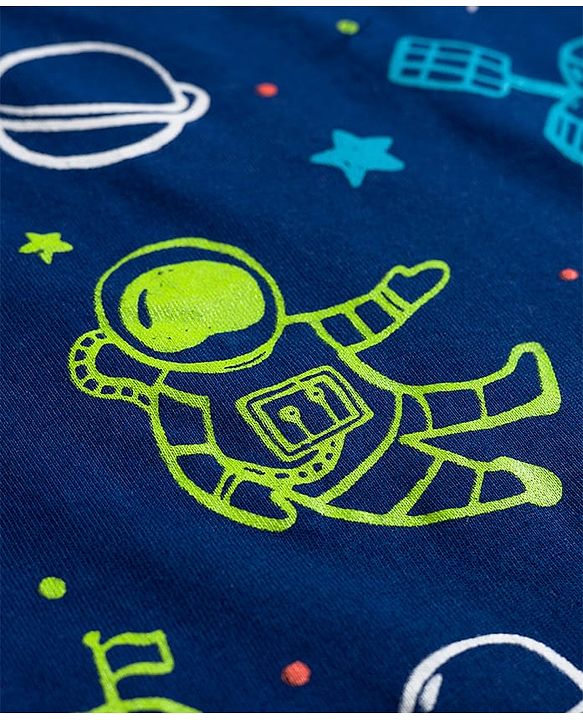 Babyhug Cotton Knit Full Sleeves T-Shirt & Pyjama Co-ord Night Suit With Space Theme Print - Navy Blue