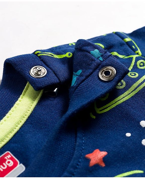 Babyhug Cotton Knit Full Sleeves T-Shirt & Pyjama Co-ord Night Suit With Space Theme Print - Navy Blue