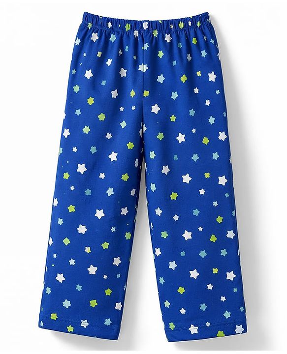 Babyhug Cotton Knit Full Sleeves Co-Ords Shirt & Pyjama Night-Suit With Star Print - Blue
