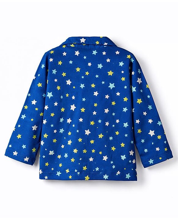 Babyhug Cotton Knit Full Sleeves Co-Ords Shirt & Pyjama Night-Suit With Star Print - Blue