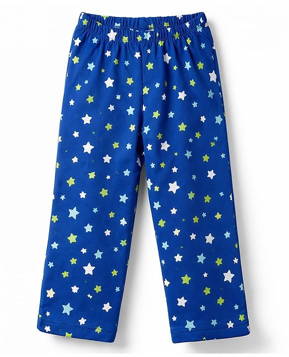 Babyhug Cotton Knit Full Sleeves Co-Ords Shirt & Pyjama Night-Suit With Star Print - Blue