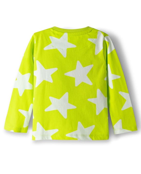Babyhug Cotton Knit Full Sleeves Co-ords T-Shirt & Pajama Night Suit with Star Print - Light Green