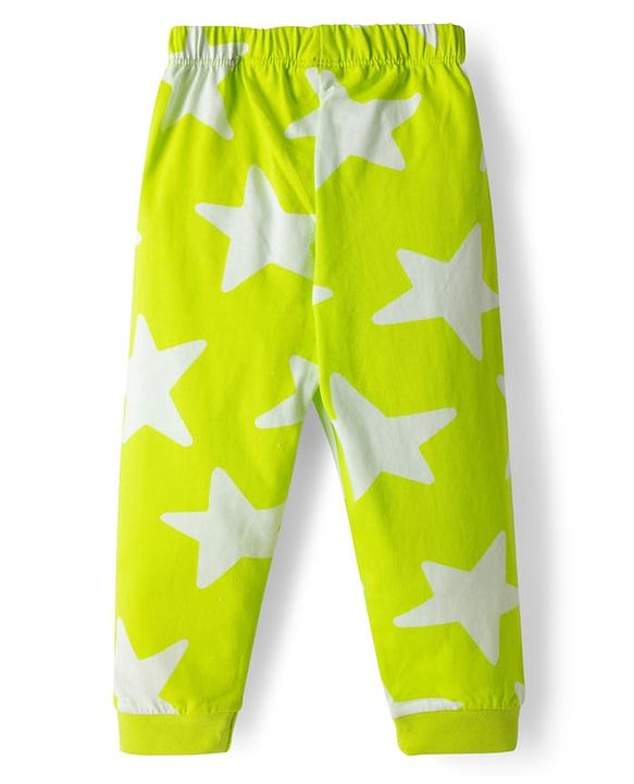 Babyhug Cotton Knit Full Sleeves Co-ords T-Shirt & Pajama Night Suit with Star Print - Light Green