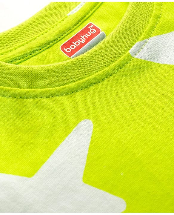 Babyhug Cotton Knit Full Sleeves Co-ords T-Shirt & Pajama Night Suit with Star Print - Light Green