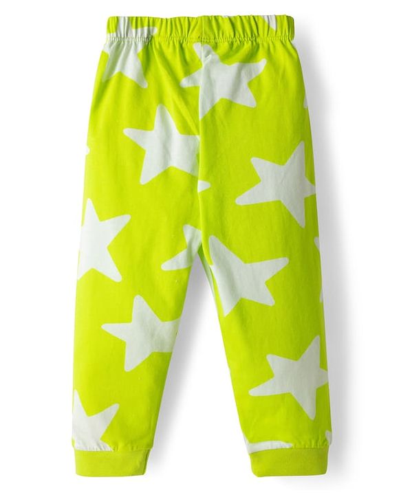 Babyhug Cotton Knit Full Sleeves Co-ords T-Shirt & Pajama Night Suit with Star Print - Light Green