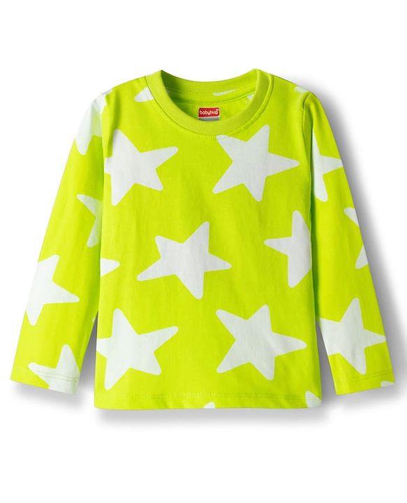 Babyhug Cotton Knit Full Sleeves Co-ords T-Shirt & Pajama Night Suit with Star Print - Light Green
