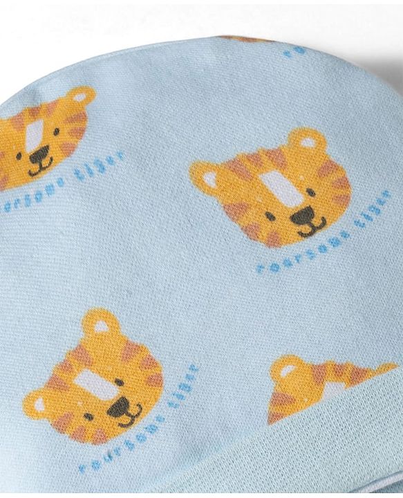 Babyhug 100% Cotton Knit Cap Mittens & Booties Set with Tiger Print Multicolor - Diameter 9.5 cm