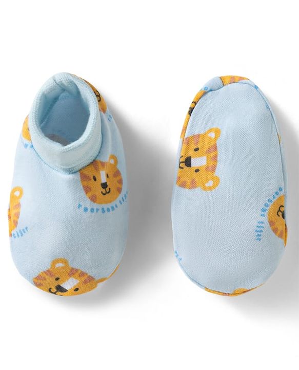 Babyhug 100% Cotton Knit Cap Mittens & Booties Set with Tiger Print Multicolor - Diameter 9.5 cm