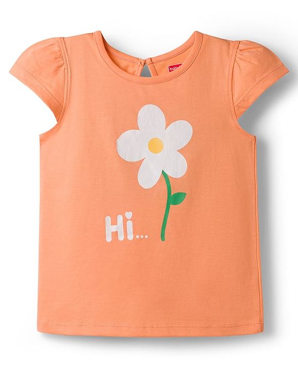Babyhug 100% Cotton Knit Half Sleeves T-Shirts with Floral Print Pack of 3 - Orange Cream & Blue