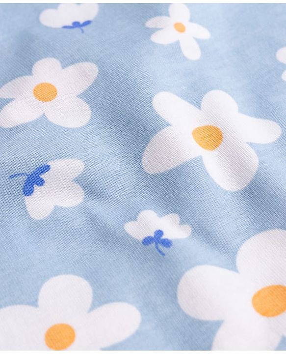 Babyhug 100% Cotton Knit Half Sleeves T-Shirts with Floral Print Pack of 3 - Orange Cream & Blue