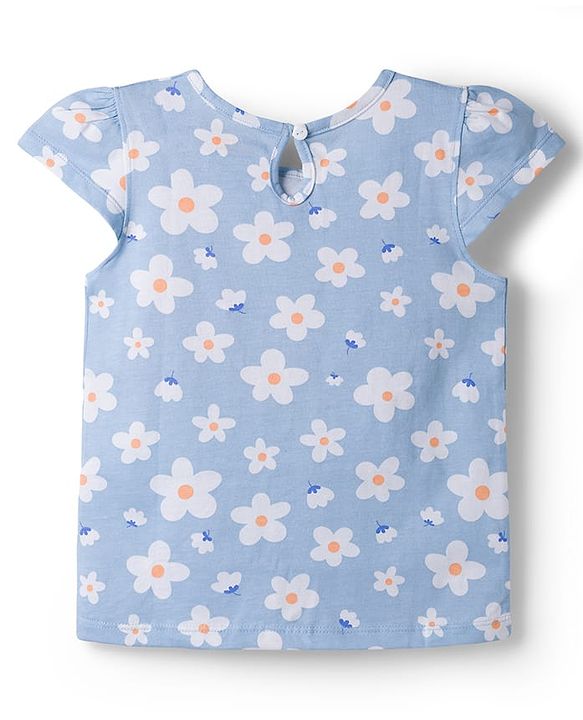 Babyhug 100% Cotton Knit Half Sleeves T-Shirts with Floral Print Pack of 3 - Orange Cream & Blue