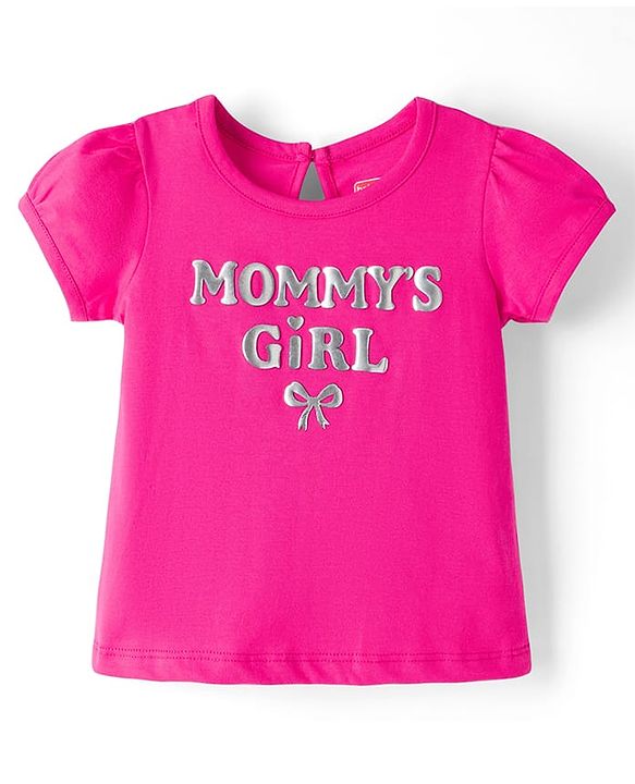 Babyhug 100% Cotton Knit Half Sleeves Text Printed T-Shirt - Dark Pink