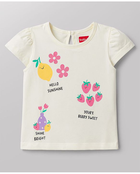 Babyhug Cotton Knit Half Sleeves T-Shirt With Floral & Fruit Print - Multicolor