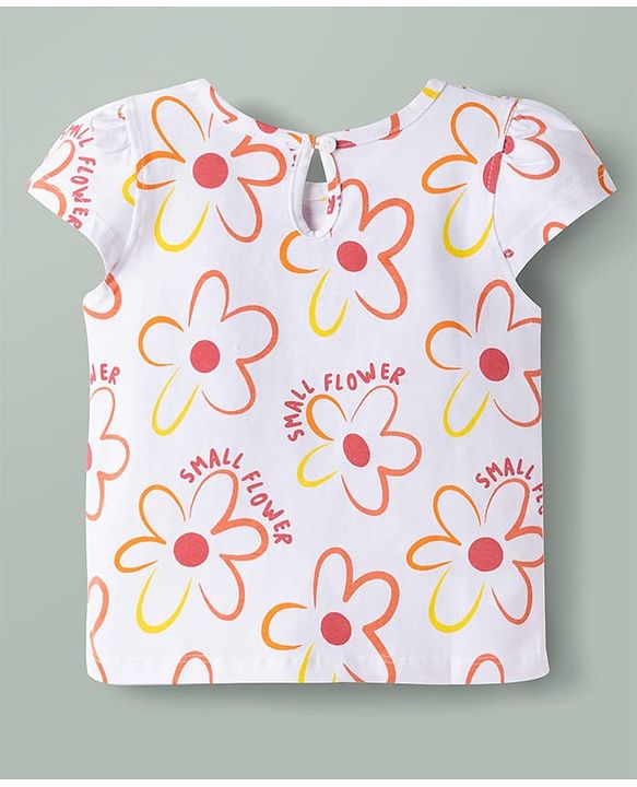 Babyhug Cotton Knit Half Sleeves T-Shirt with Floral Print - Multicolor
