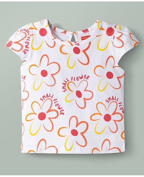 Babyhug Cotton Knit Half Sleeves T-Shirt with Floral Print - Multicolor