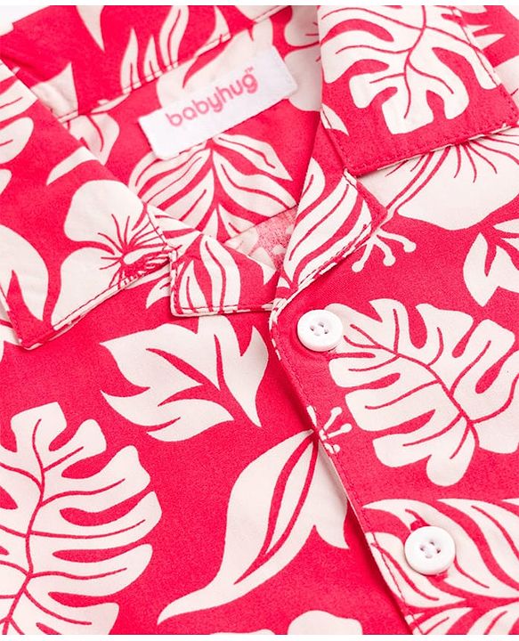 Babyhug Cotton Woven Half Sleeves Leaf Printed Resort Collar Shirt - Red